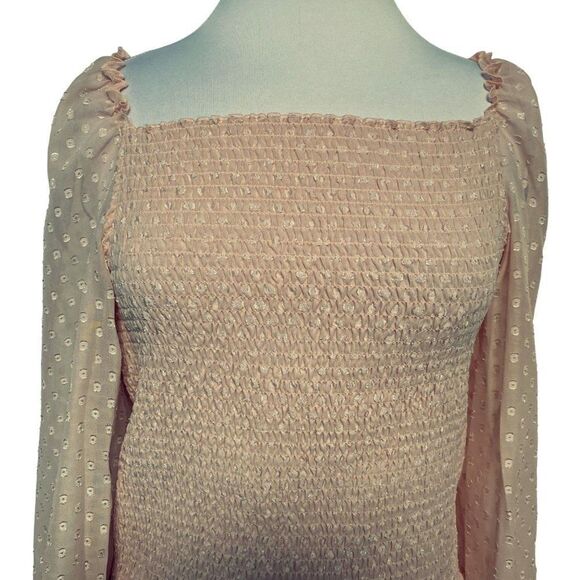 Laundry by Shelli Segal Square Neck Smocked Long Sleeve Top Blouse Rose Sz M NEW - Picture 2 of 6